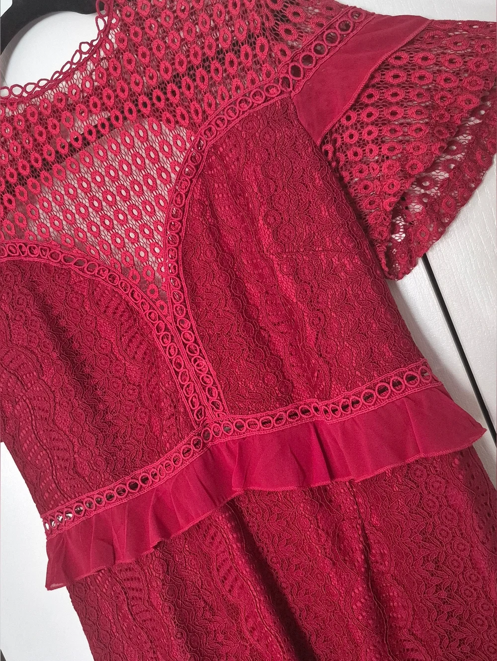Red Lace Ruffle Mini Dress - Picture 2 of 3